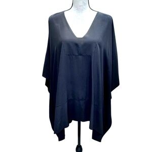 VINCE BLACK SILK V NECK OVERSIZED SHORT SLEEVE PONCHO BLOUSE
